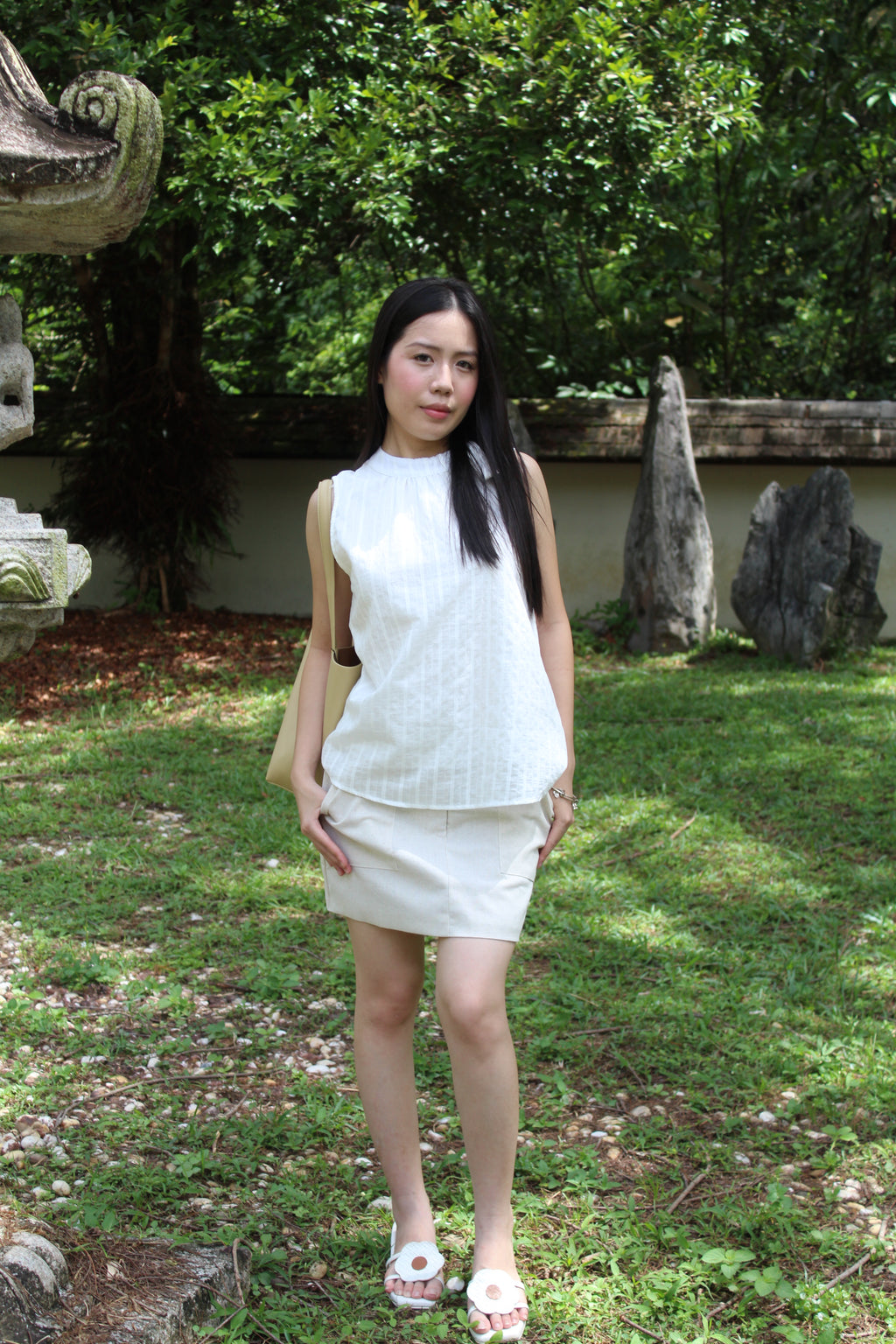 Gracie Round Neck Stripes Top (White)
