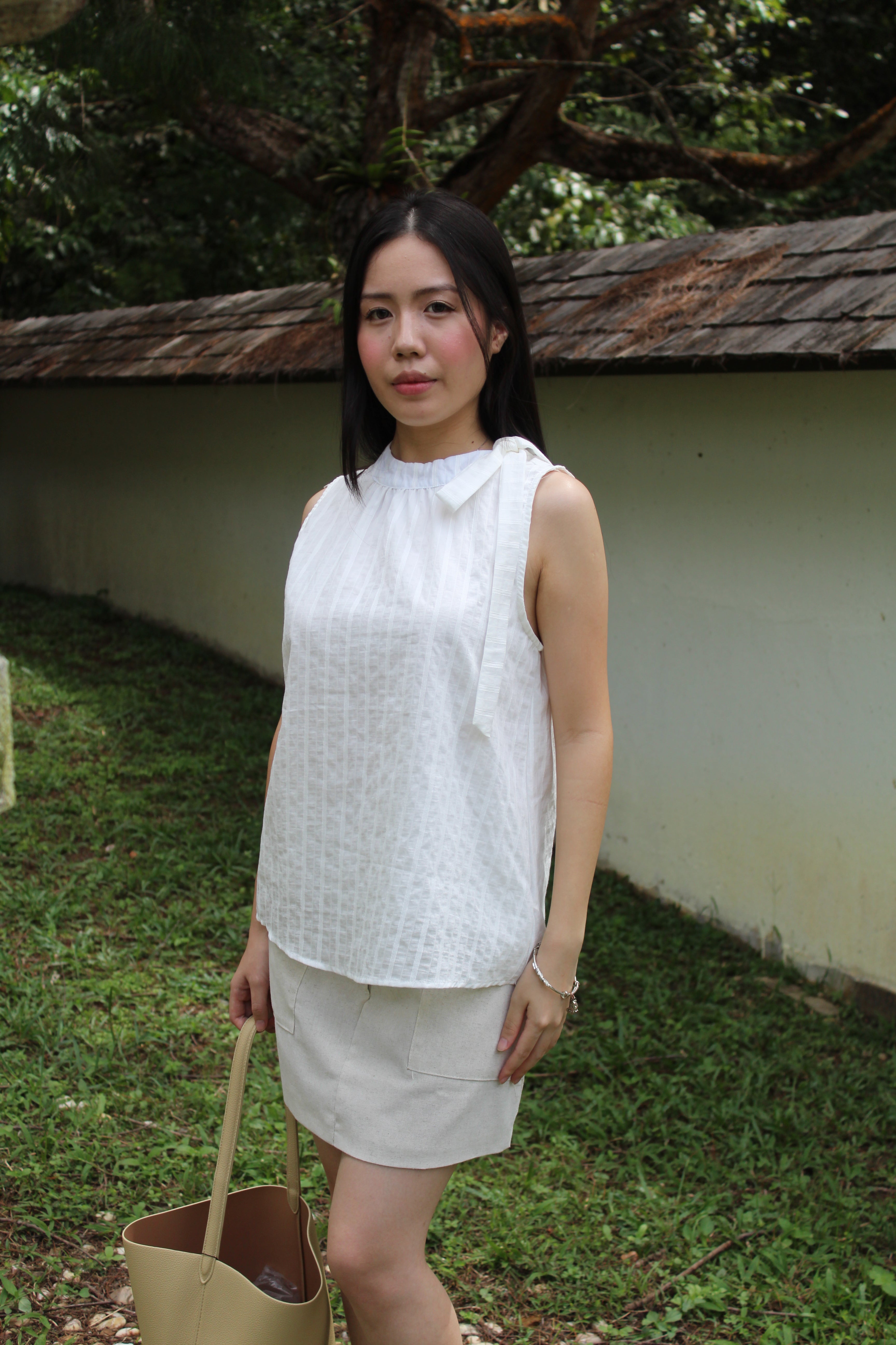 Gracie Round Neck Stripes Top (White)