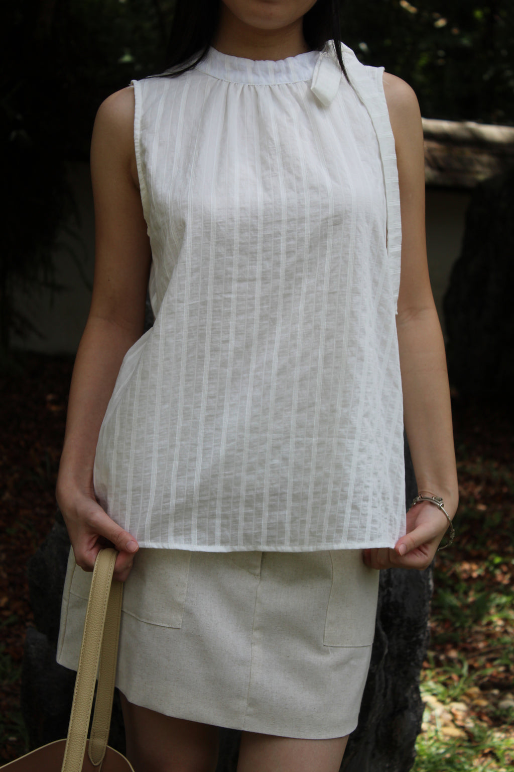 Gracie Round Neck Stripes Top (White)