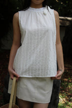 Gracie Round Neck Stripes Top (White)