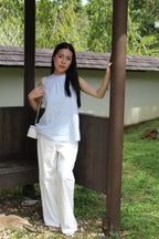 Gracie Round Neck Stripes Top (White)