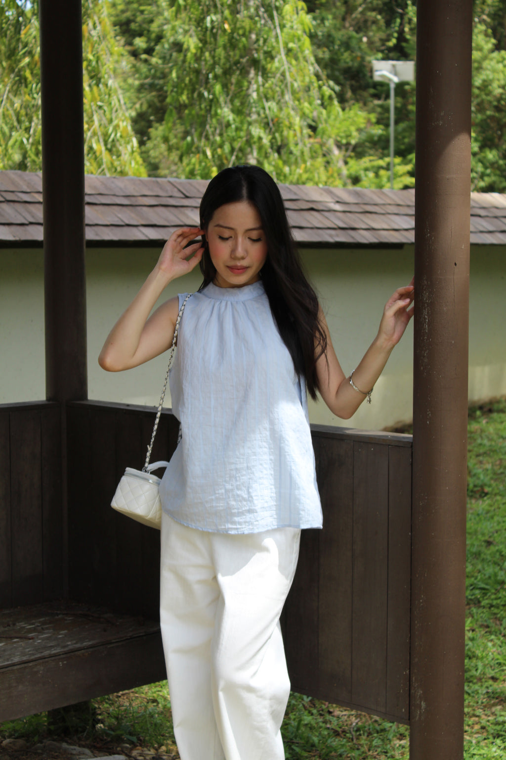 Gracie Round Neck Stripes Top (White)