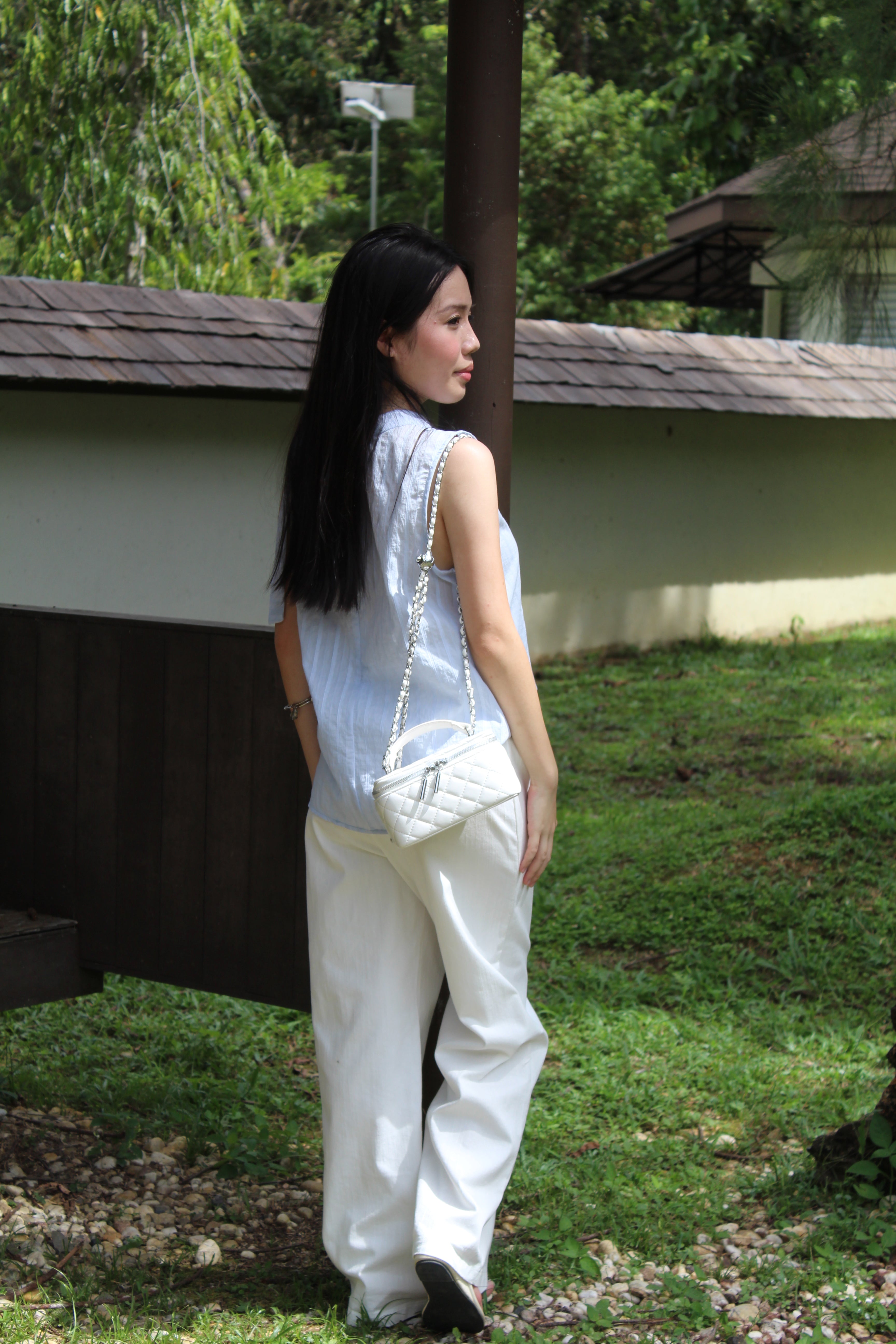 Gracie Round Neck Stripes Top (White)