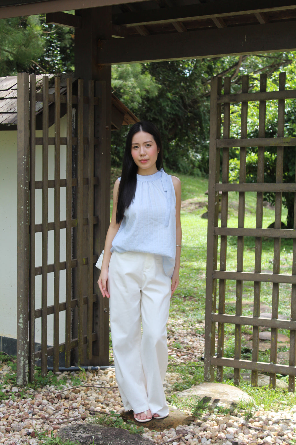 Gracie Round Neck Stripes Top (White)