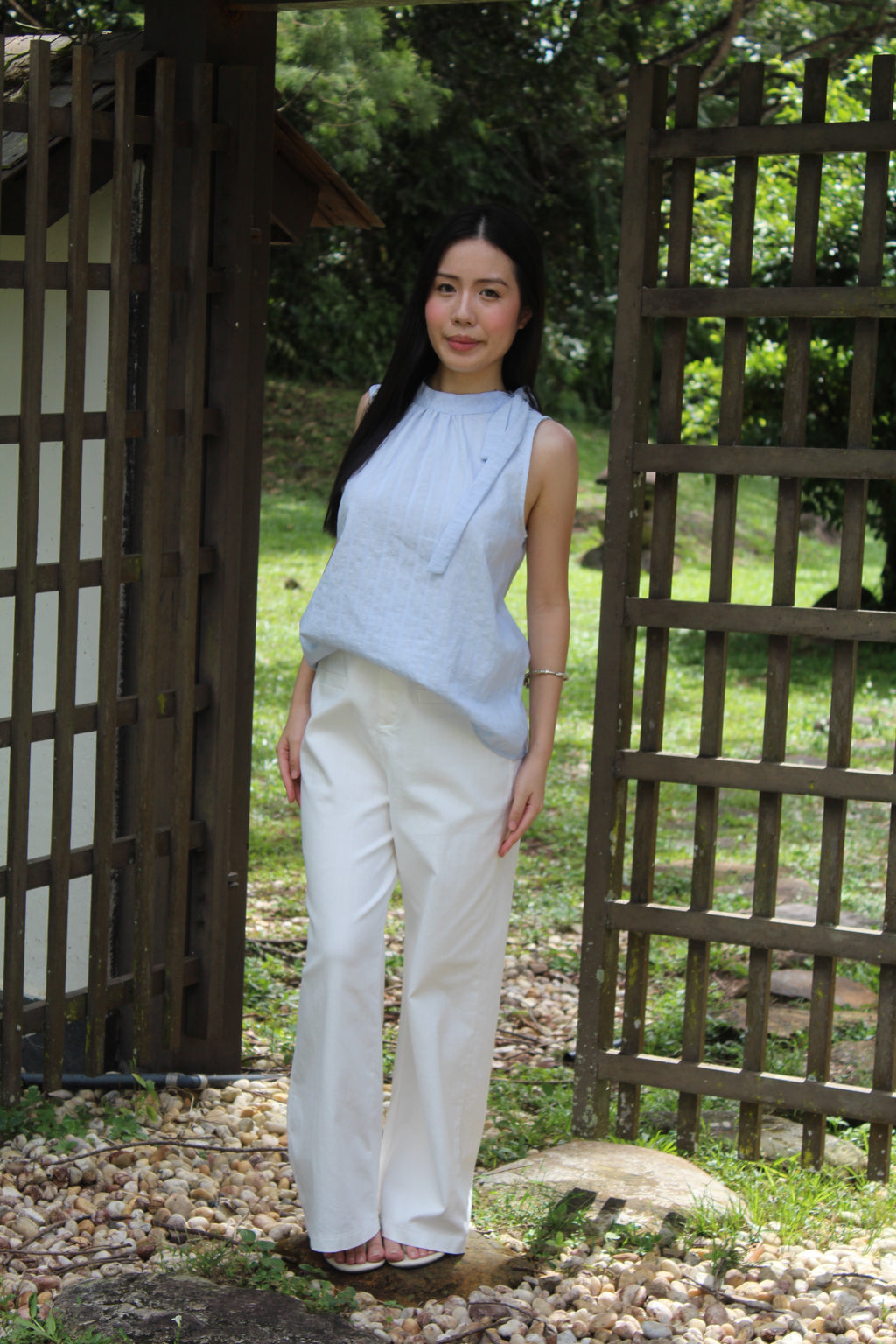 Gracie Round Neck Stripes Top (White)