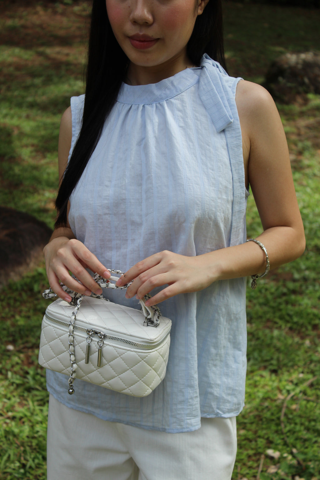 Gracie Round Neck Stripes Top (White)