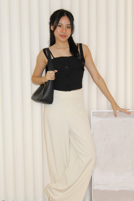 Evie Textured Bare Back Top (Black)