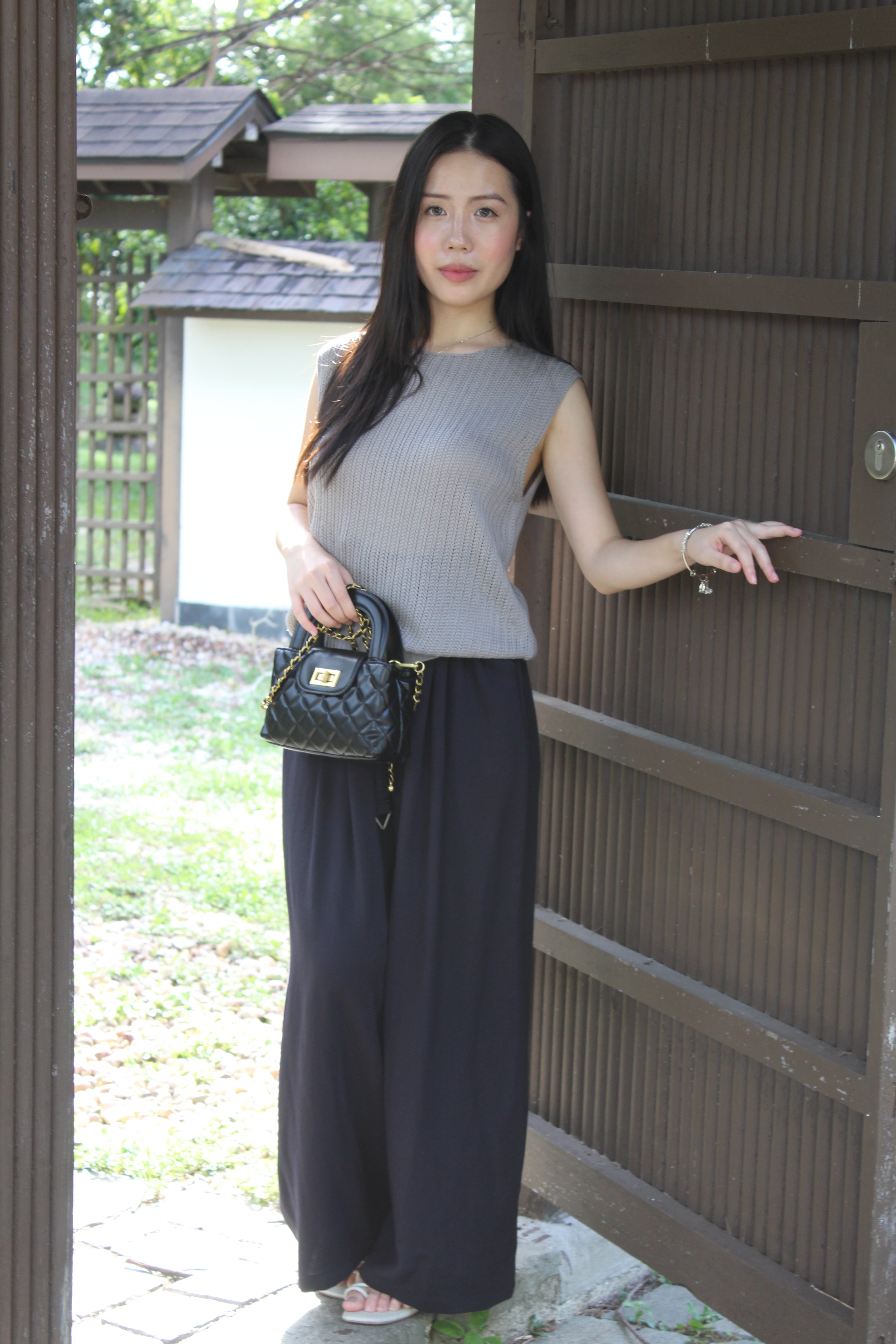 Rachel Rubber Loose Long Pants (Black)