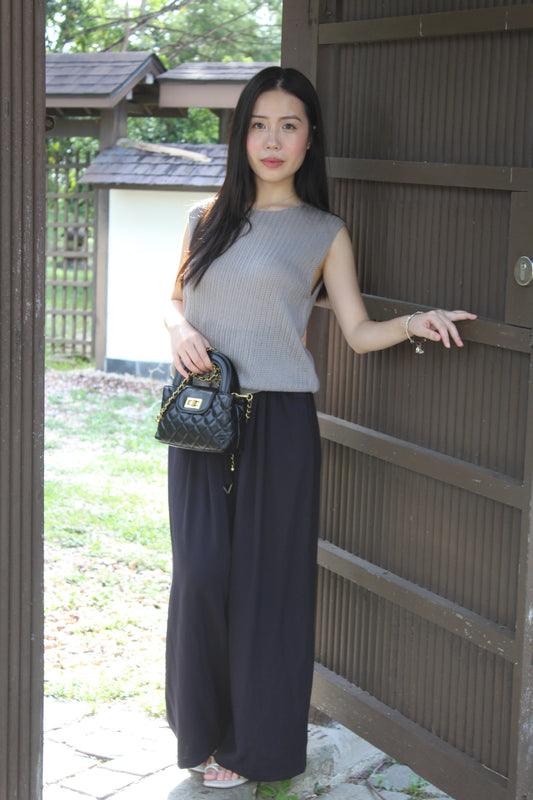 Rachel Rubber Loose Long Pants (Black)