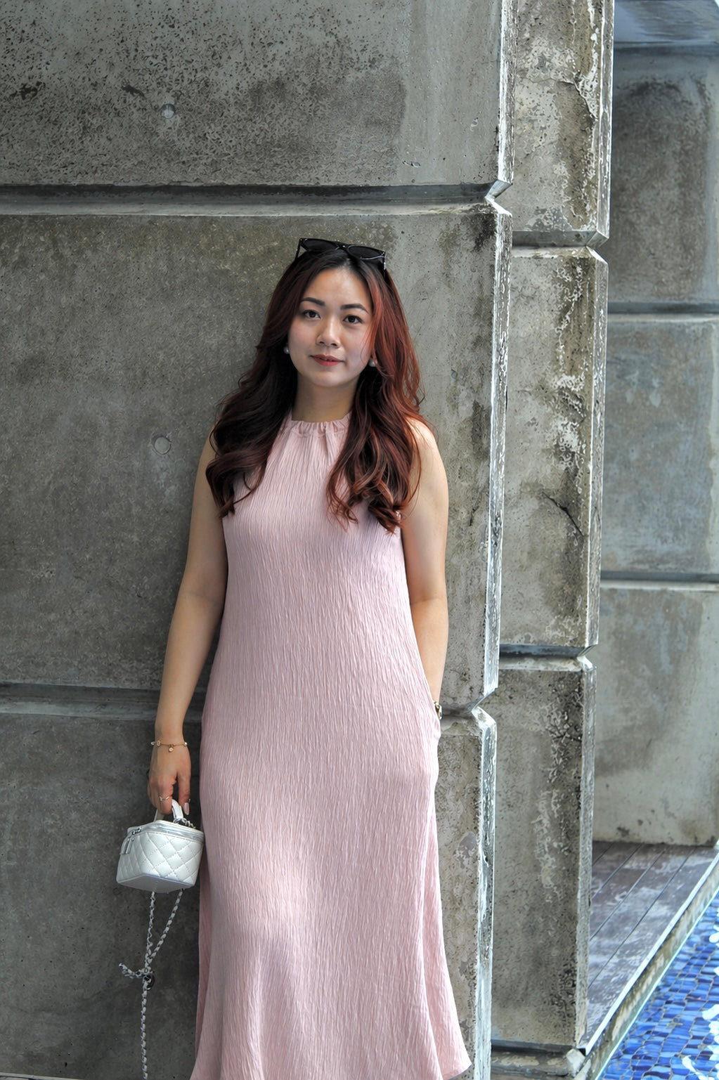 Charlie Textured Halter Midi Dress (Pink)