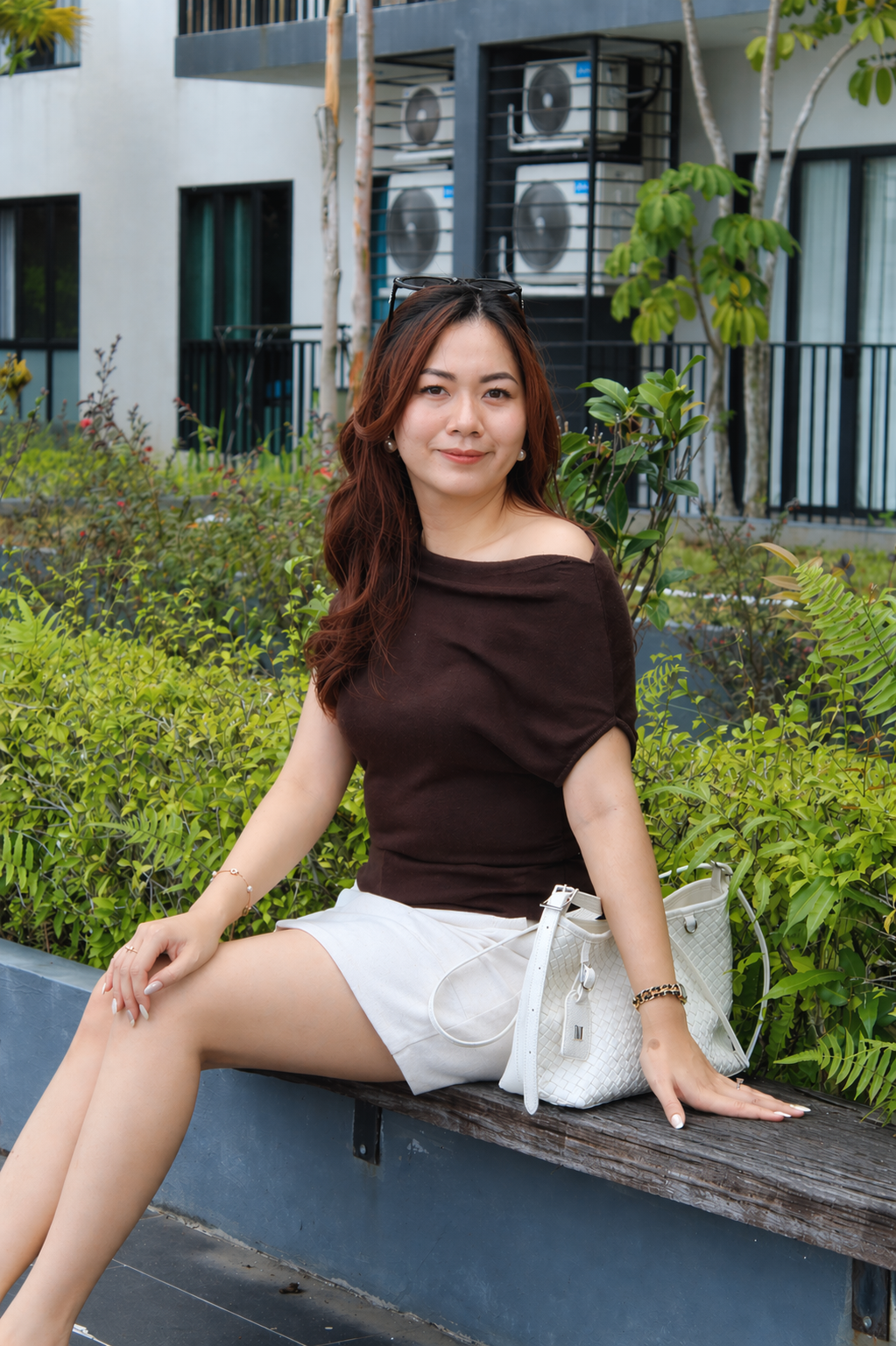 Josey Off Shoulder Knit Top (Brown)