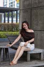 Josey Off Shoulder Knit Top (Brown)