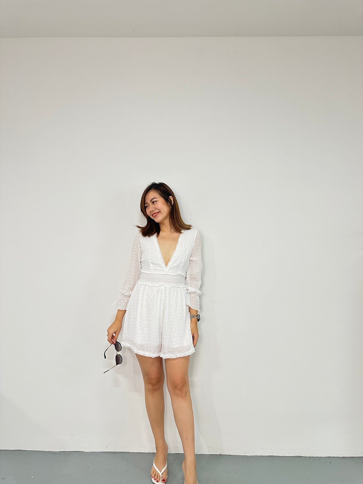 Aria V Neck Romper (White)