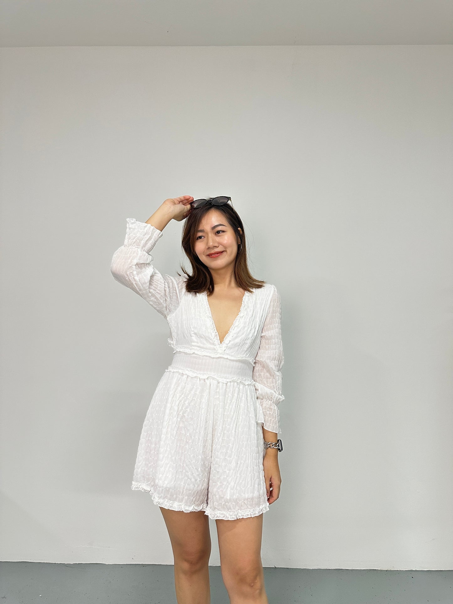 Aria V Neck Romper (White)