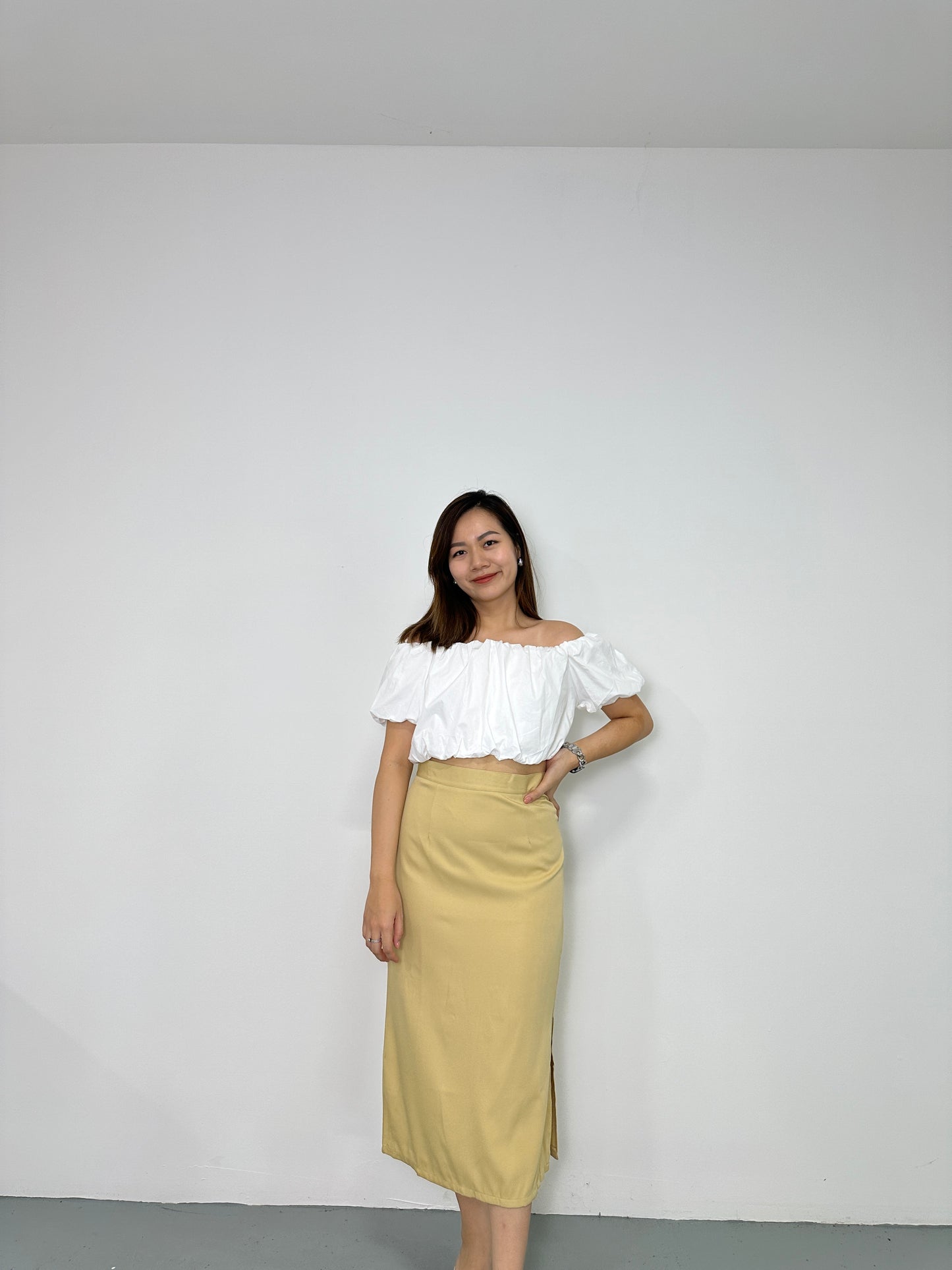 Arianna Midi Slit Skirt (Yellow)