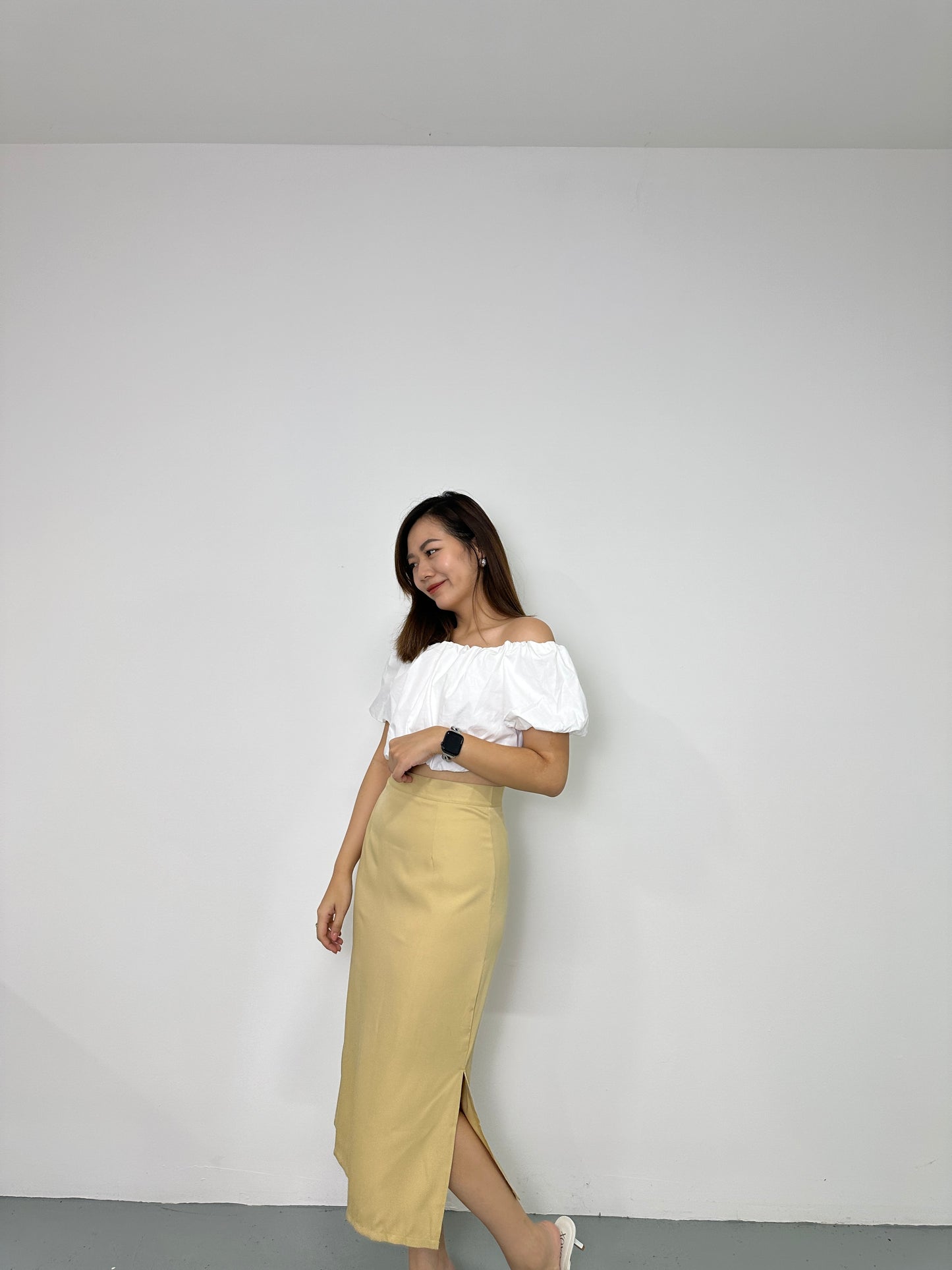 Arianna Midi Slit Skirt (Yellow)